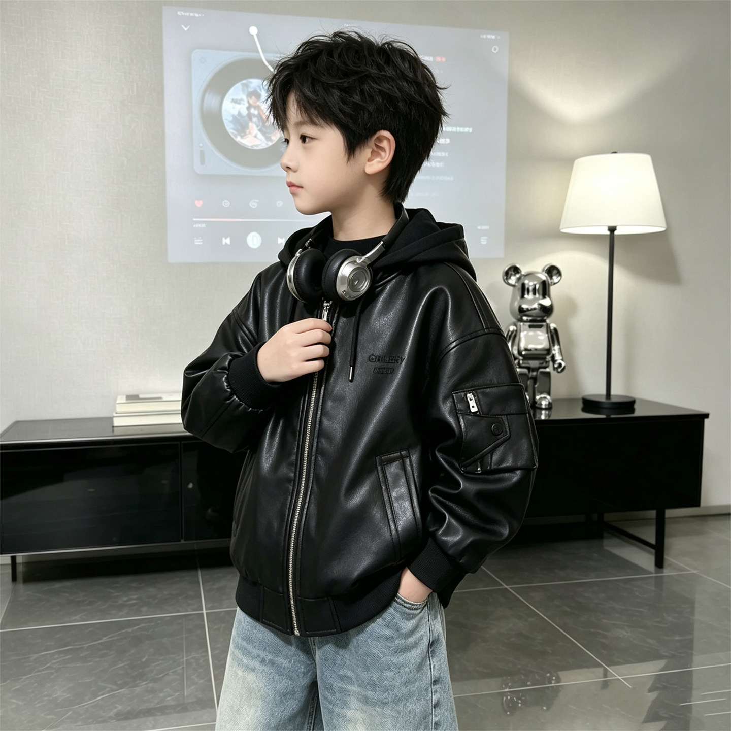 男童皮衣外套春秋时髦炸街皮夹克