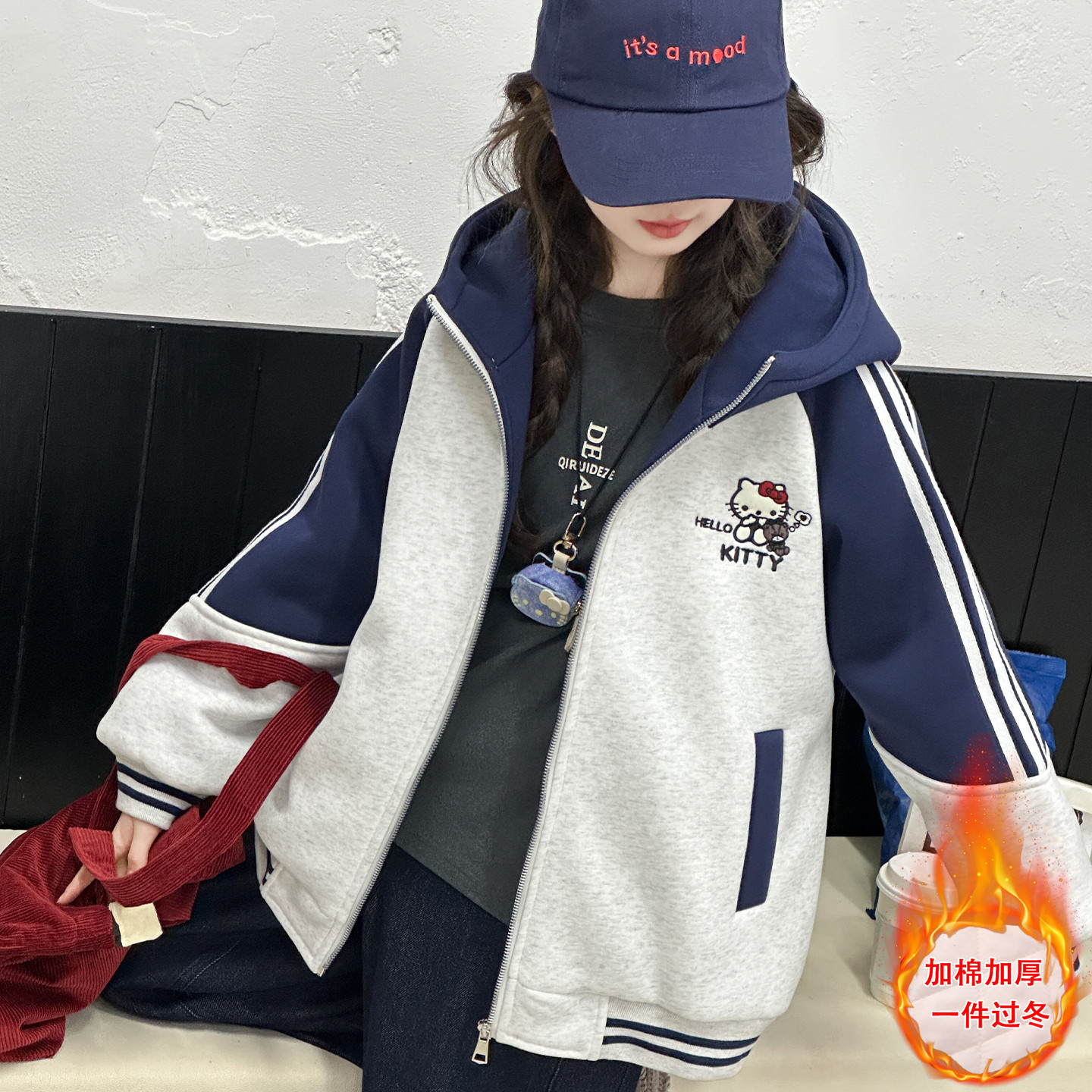 女童秋冬卫衣外套夹棉加厚棉服潮