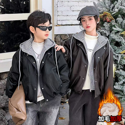 男童冬季皮衣外套加绒加厚皮夹克