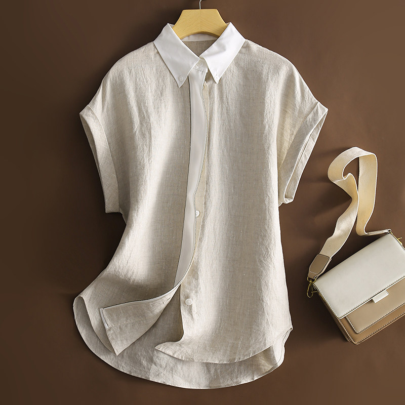 大爱这款~意式腔调~2020夏季新款炸街时髦实用叠搭亚麻衬衫上衣女