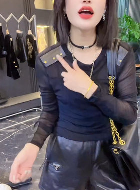 花纹薄款网纱时尚长袖三角标