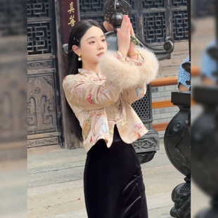 2025春季新款新中式国风刺绣棉服女毛领短款复古外套初冬保暖上衣