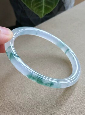 全新细圆条手镯天然冰透水润飘绿叮当镯冰种飘花玉镯