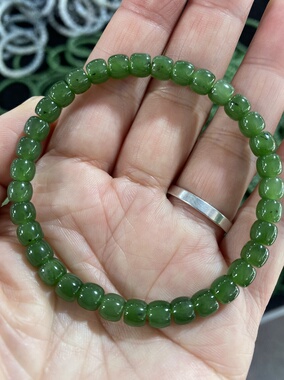 捡漏拍卖正品天然新疆和田玉碧玉菠菜绿直切手串手链女款老型珠