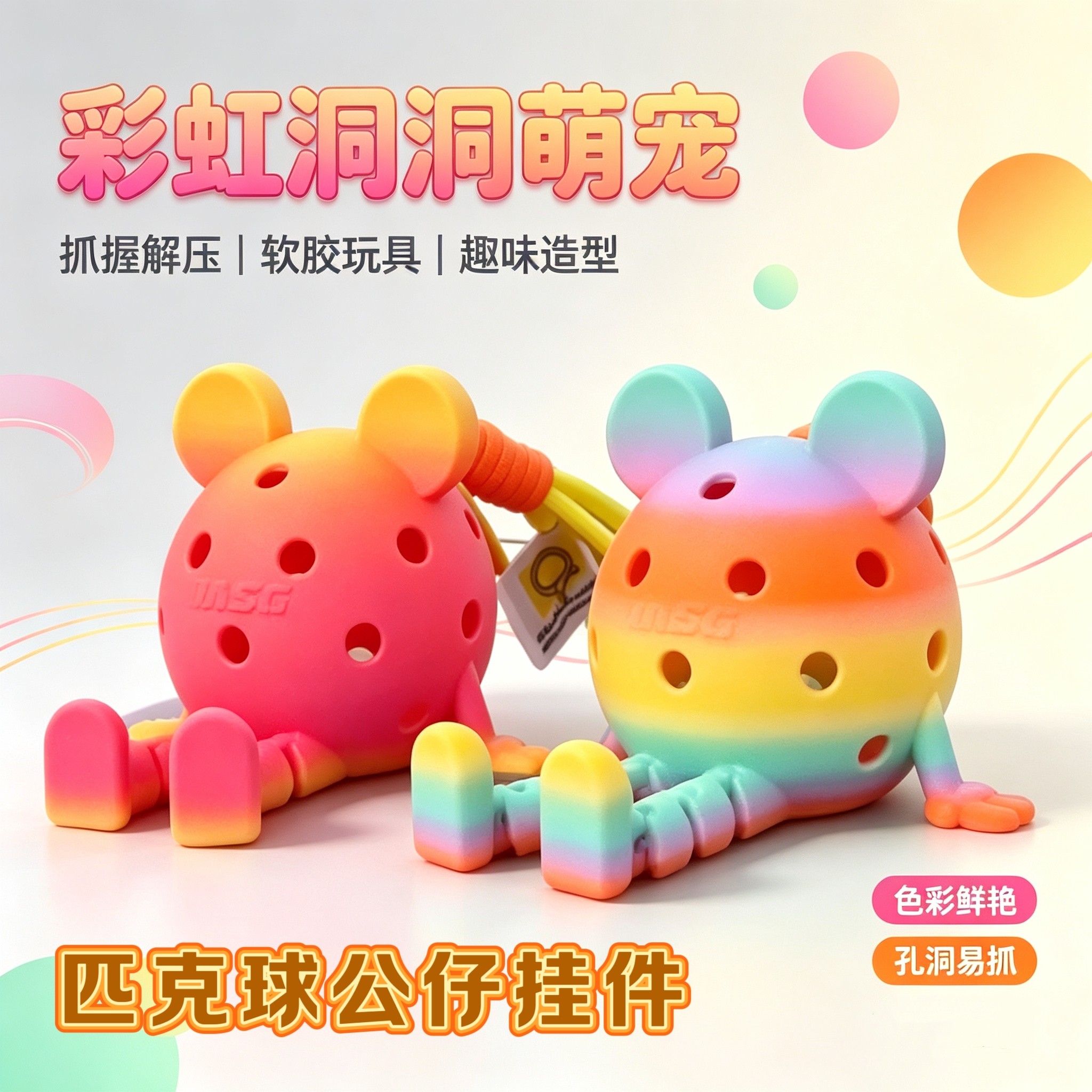 匹克球洞球挂件公仔挂件彩虹洞萌宠匹克球配件挂件色彩鲜艳送挂绳