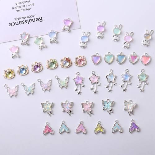 猫眼石蝴蝶爱心diy项链吊坠合金