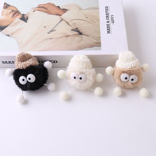 毛绒搞怪黑白煤球精灵鞋带卡扣帆布鞋子上面鞋花装饰煤球鞋扣配件