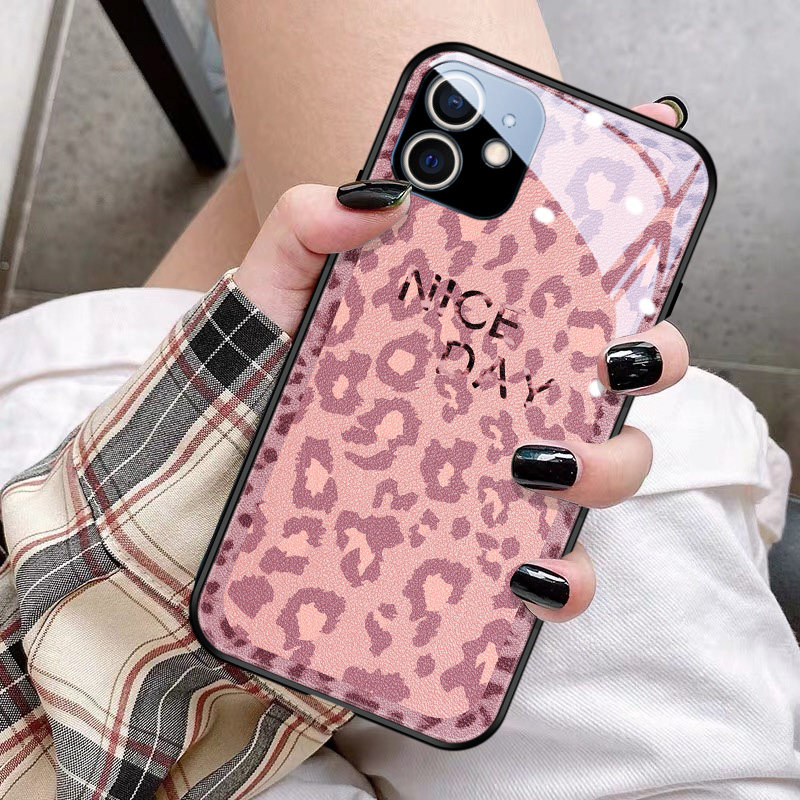 粉色豹纹适用于苹果12手机壳11玻璃iPhone14promax高档奢华x网红xr女款ins风8plus潮新款15/15