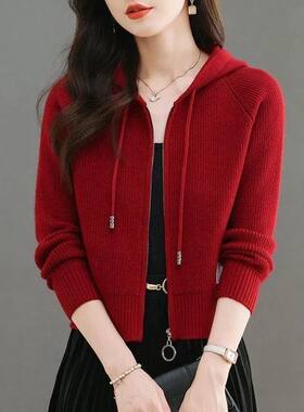 设计感连帽针织开衫女秋冬