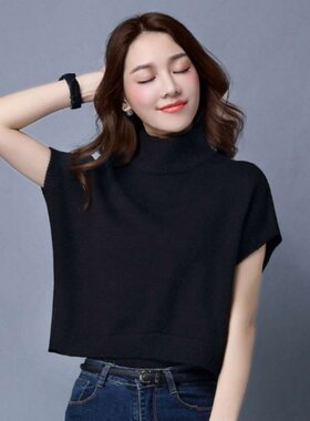 高领无袖针织毛衣背心马甲女2026秋冬新款韩版宽松超短款高腰坎肩