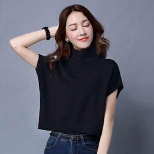 高领无袖针织毛衣背心马甲女2026秋冬新款韩版宽松超短款高腰坎肩