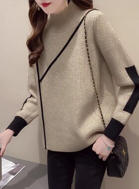 加厚半高领针织衫毛衣女2026秋冬新款韩版设计感宽松显瘦打底上衣