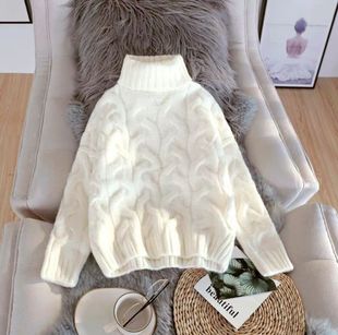 加绒加厚麻花短款高领毛衣女2025年秋冬新款韩版学生套头宽松上衣