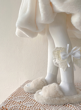 女童连裤袜秋冬季蝴蝶结洛丽塔宝宝打底裤连脚加绒加厚儿童打底袜