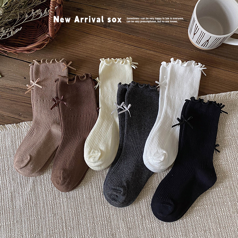 蝴蝶结中筒袜儿童袜子纯棉春秋