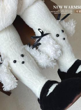 女童小狗连裤袜一体绒加厚女宝宝日系可爱中筒袜儿童冬保暖打底袜