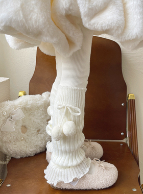 女童袜套秋冬保暖毛球长筒堆堆袜宝宝韩版可爱脚套腿套中筒袜