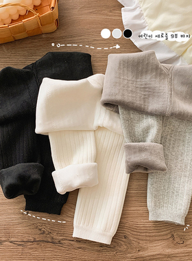 女童秋冬加绒加厚打底裤竖条复合绒儿童外穿连裤袜宝宝保暖九分裤