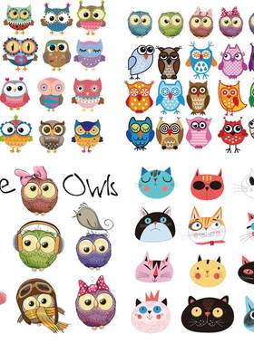 3pc猫头鹰烫画热转印服装印花耐水洗贴图 heat transfer patches