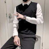 春秋衬衫 毛衣2024新款 秋装 上衣打底衫 男士 衬衣领男装 假两件针织衫