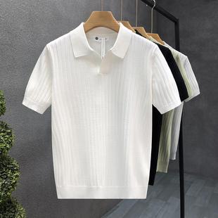 成熟春装翻领薄款针织短袖t恤男款夏季外穿半袖毛衣2025男士上衣