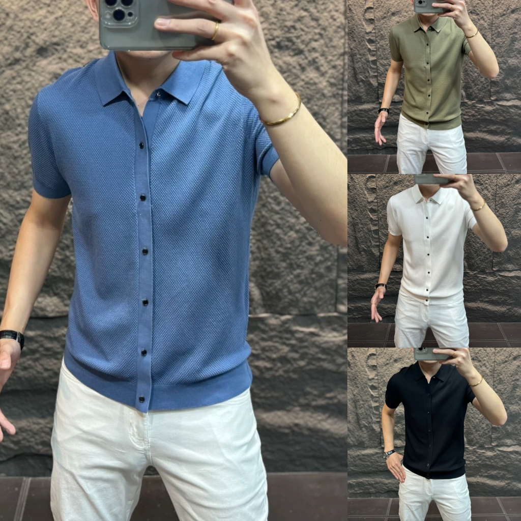2025夏季翻领菠萝纹短袖轻奢高级高品质百搭个性潮流时尚精致帅气