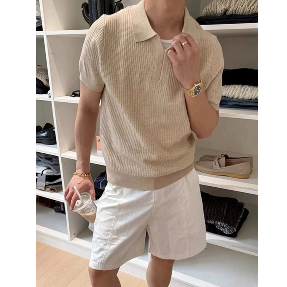 海鸥v领针织短袖男士夏季polo衫