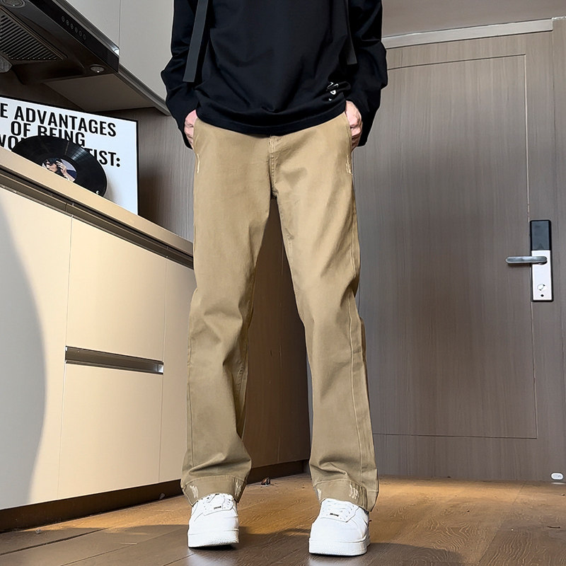 卡其色美式破坏线条直筒伐木工装裤男款2024年痞帅高级感窄版裤子,男装,休闲裤,淘宝优惠券,粉丝福利购,淘宝优惠卷