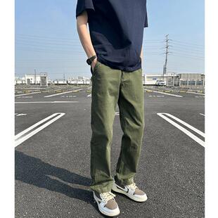 男款 直筒休闲裤 复古水洗日系宽松大码 工装 2024秋季 军绿色长裤 美式