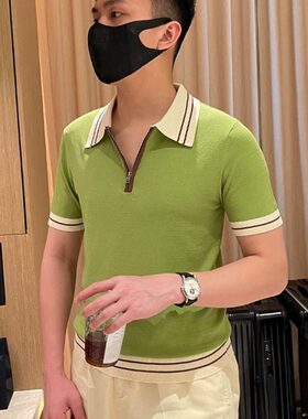 法式时尚男士拼色上衣翻领t恤 夏季新款时尚青年修身短袖polo衫男