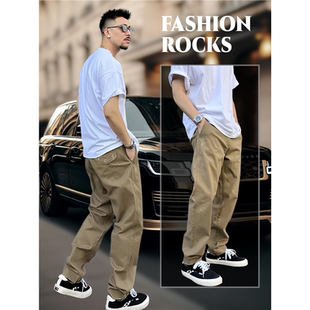 美式破坏线条直筒伐木工装裤男款春秋款2024新款修身男士休闲裤子
