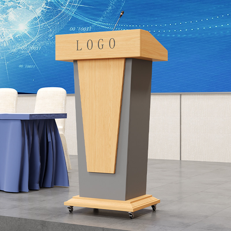 演讲台实木可移动演讲桌会议室演播厅木质讲桌订制logo迎宾接待台