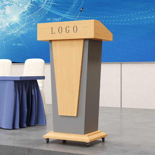 演讲台实木可移动演讲桌会议室演播厅木质讲桌订制logo迎宾接待台