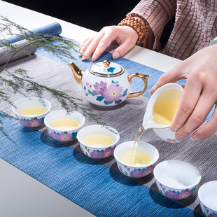 醴陵瓷器手绘釉下彩陶瓷功夫茶具套装手绘描金礼盒包装乾坤茶具