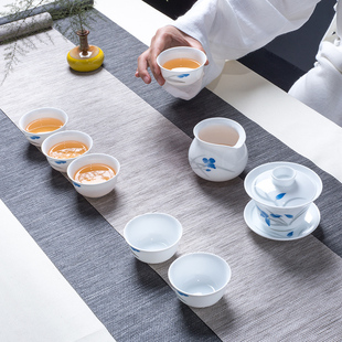 醴陵瓷器手绘釉下彩陶瓷功夫茶具套装兰草清雅一壶六杯茶具礼盒装