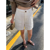 夏外穿老钱风宽松休闲高腰直筒亚麻裤 YANGLE_白色短裤 女2025新款