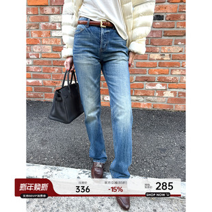 韩系显瘦抓绒蓝色小脚靴裤 YANGLE_窄版 新款 女2025冬季 直筒牛仔裤
