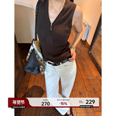 YANGLE_针织背心女夏外穿2025年新款 上衣 无袖 夏季 轻薄V领弹力修身