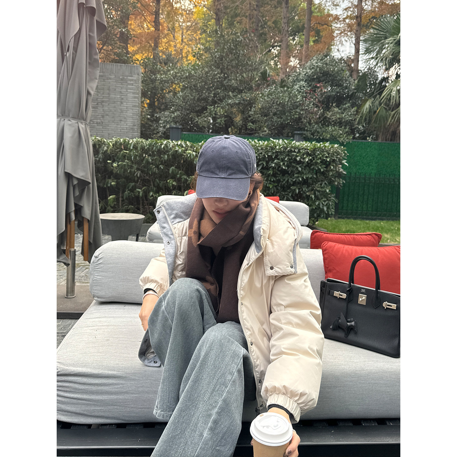 可拆卸羊毛连帽保暖白鸭绒羽绒服