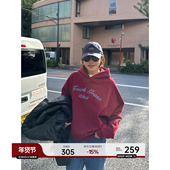 美式 YANGLE_红色连帽卫衣女2025年冬季 新款 廓形字母抓绒加厚外套