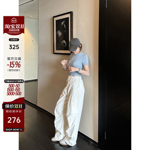 裤 休闲宽松显瘦高腰阔腿伞兵裤 女款 新款 2025秋季 YANGLE_白色工装