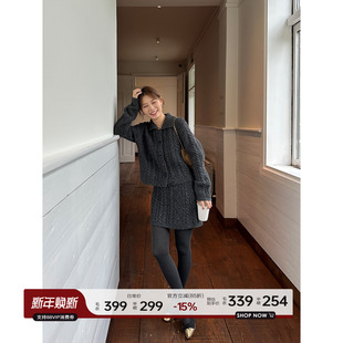 韩系慵懒绢丝麻花上衣半裙套装 YANGLE_羊毛毛衣女2025年冬季 新款