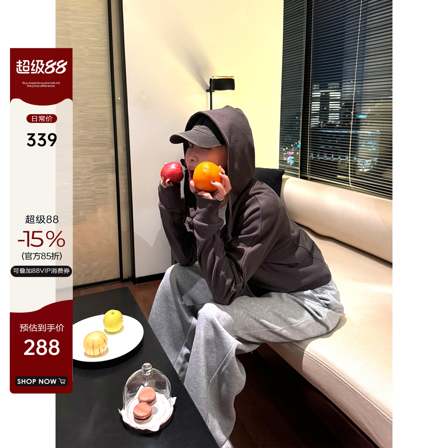 YANGLE_连帽灰色卫衣女2025新款秋季宽松休闲毛圈棉开衫短款外套