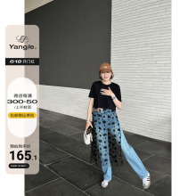 YANGLE_短袖T恤连衣裙2024新款女夏季设计感蕾丝拼接修身圆领上衣