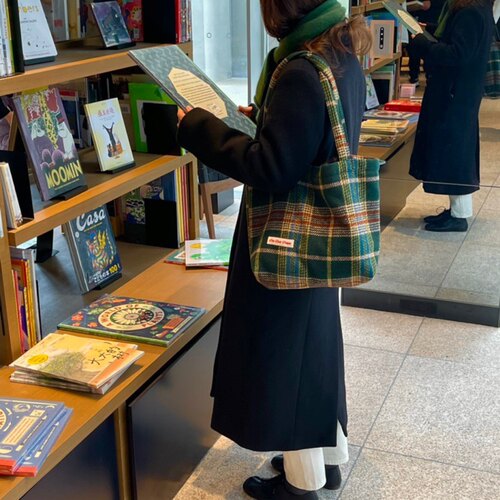 复古混色编织毛呢格子单肩包日常百搭大容量格纹布袋女士手拎包
