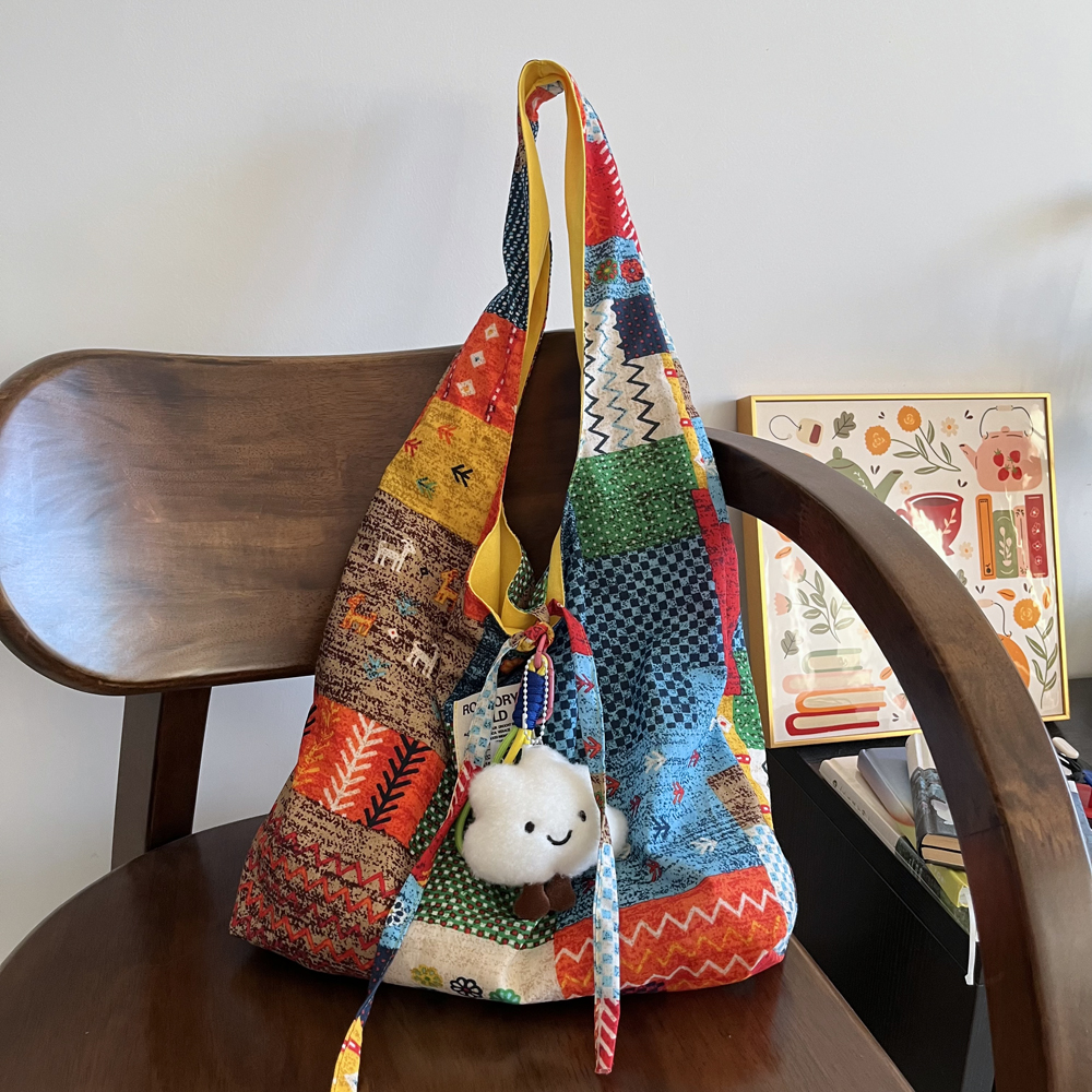 春夏新款复古双面拼布包波西米亚风情单肩包大容量托特包背心袋女