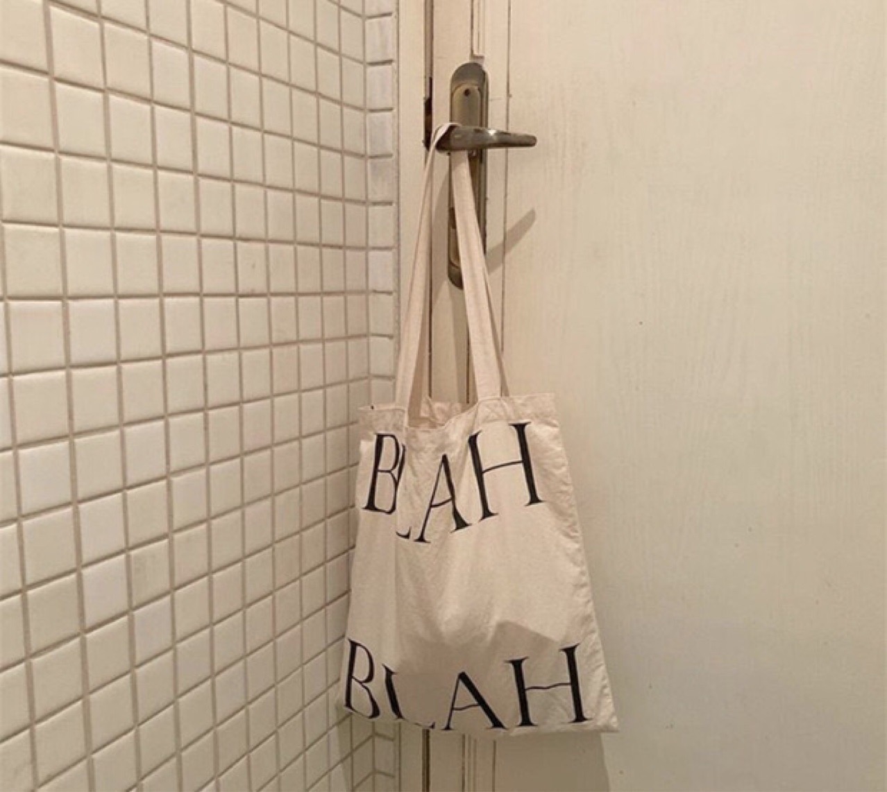 韩国ins小众设计简约文艺字母薄棉坯布袋棉布袋帆布单肩包购物袋