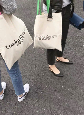 londonreview伦敦书店周边同款帆布包韩国ins彩色肩带薄款坯布袋