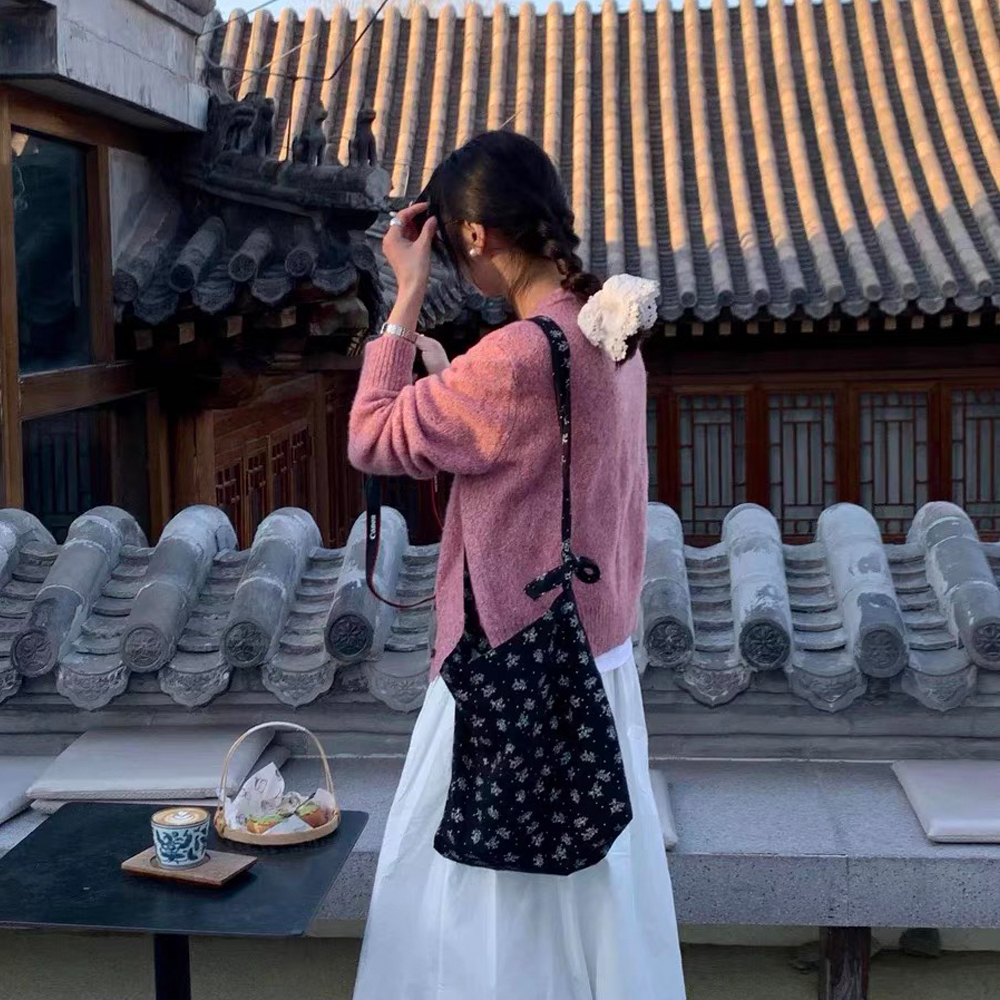 日系小众慵懒风棉布袋黑色优雅百搭大容量托特包女士单肩包斜挎包