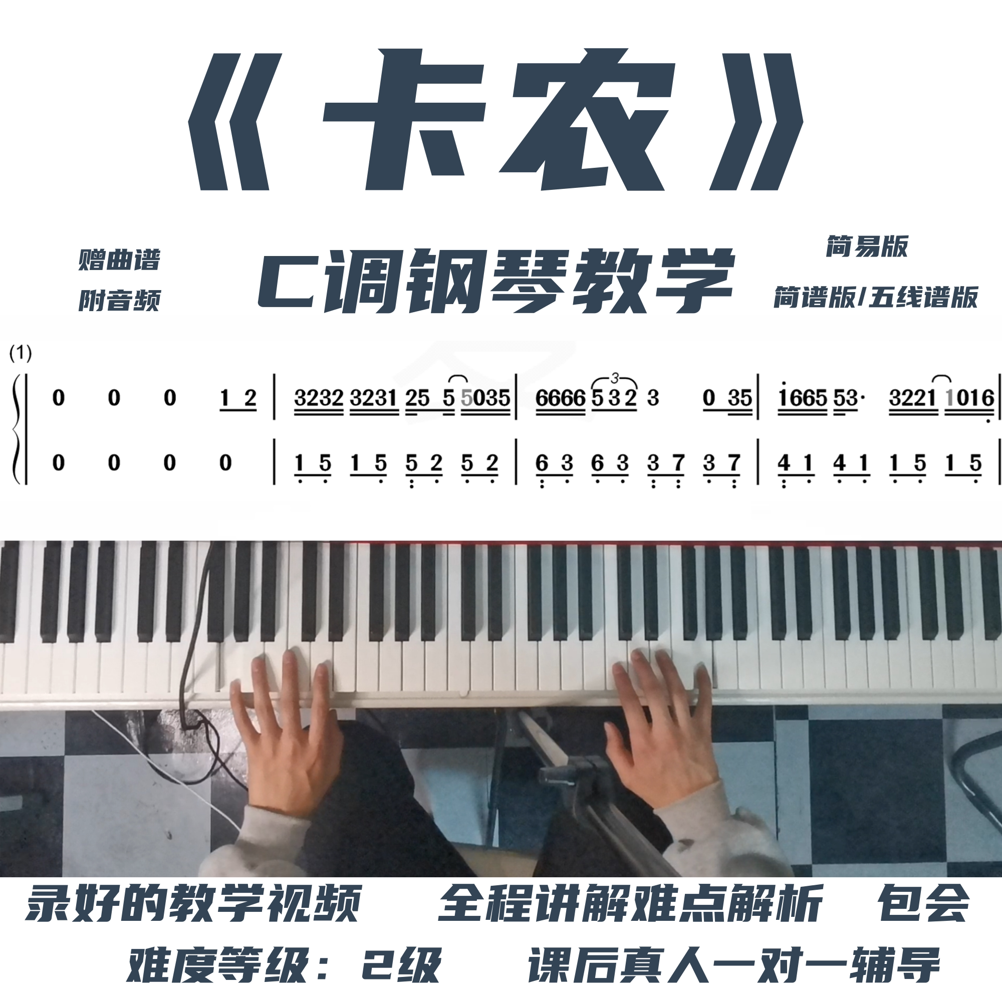 卡农 简易版零基础钢琴教学 全程讲解 难点解析 包会 附曲谱